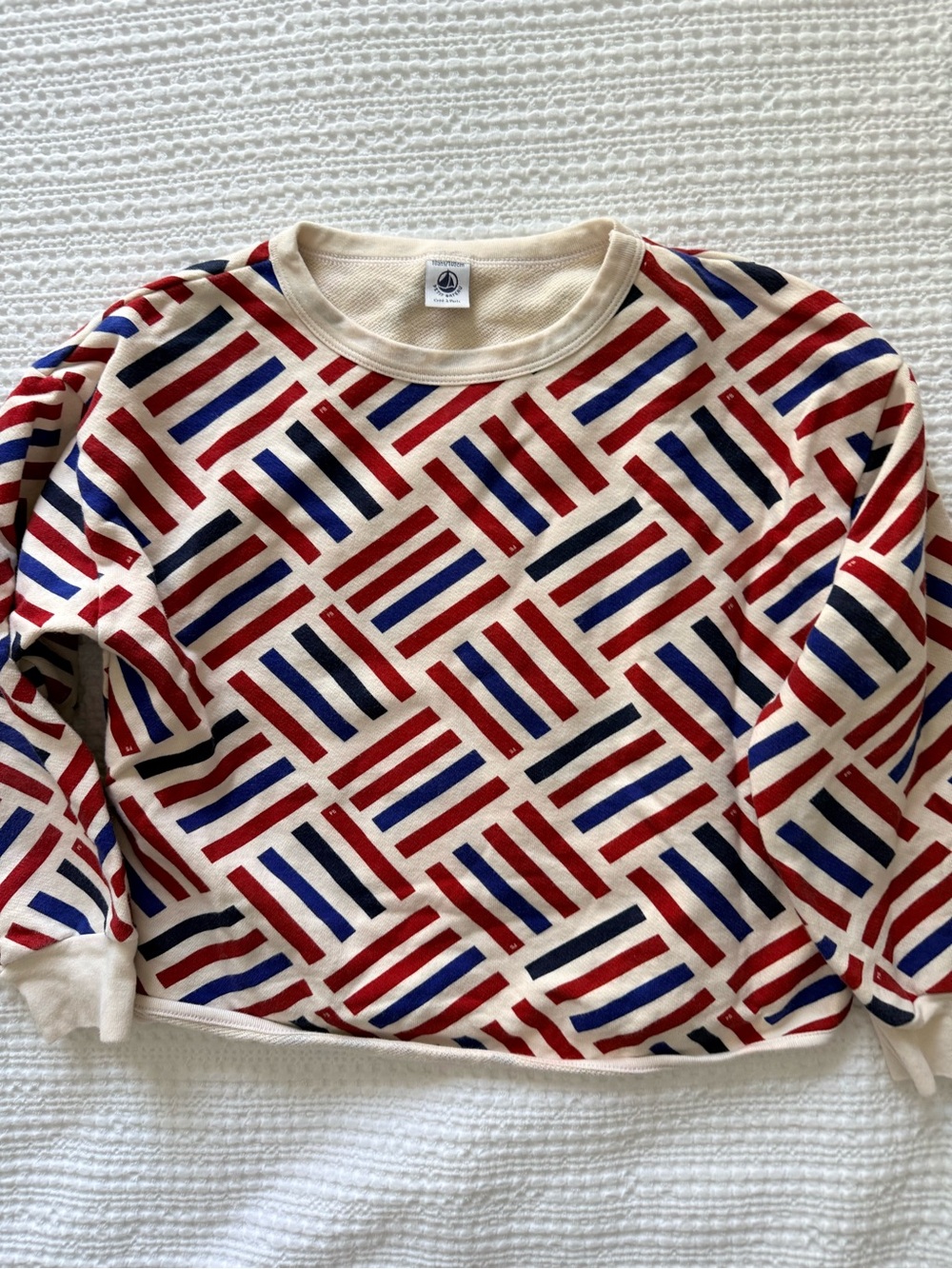 Petit Bateau Cream Sweatshirt with Navy Logo Tag